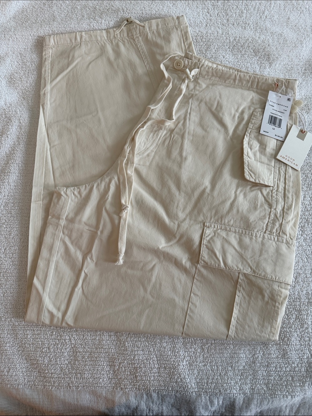Good American Cloud White Parachute Pants